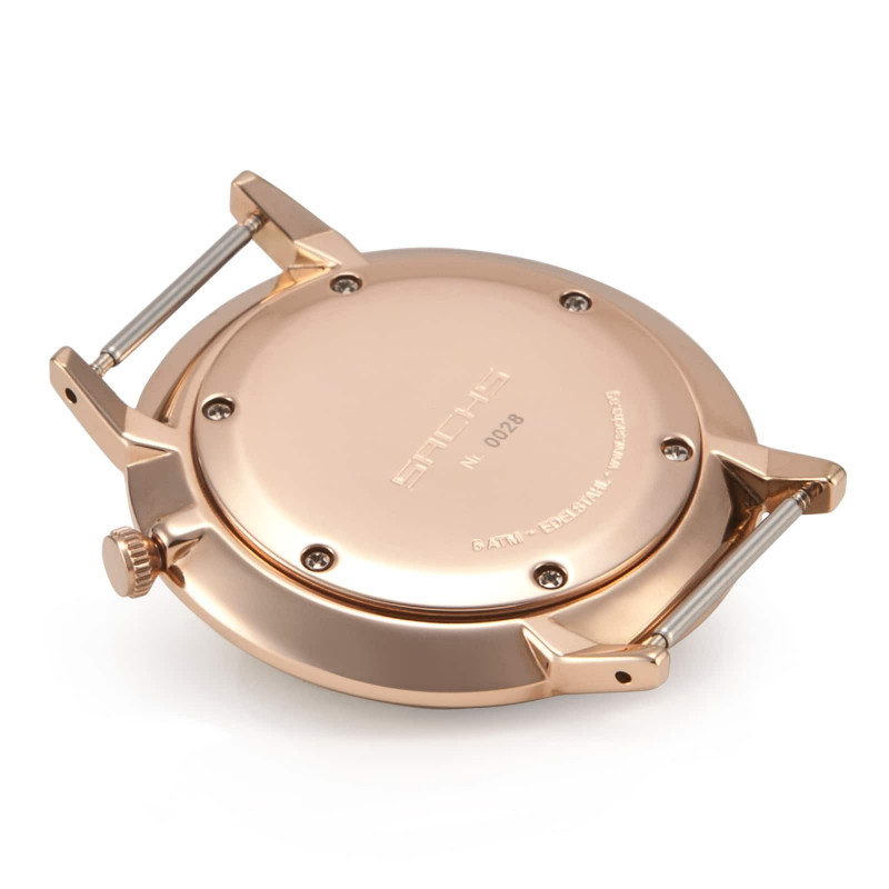 Sachs Damen Herren Armbanduhr Analog Quarz Roségold graues 