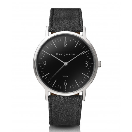 Bergmann-watch Cor black, black suede strap