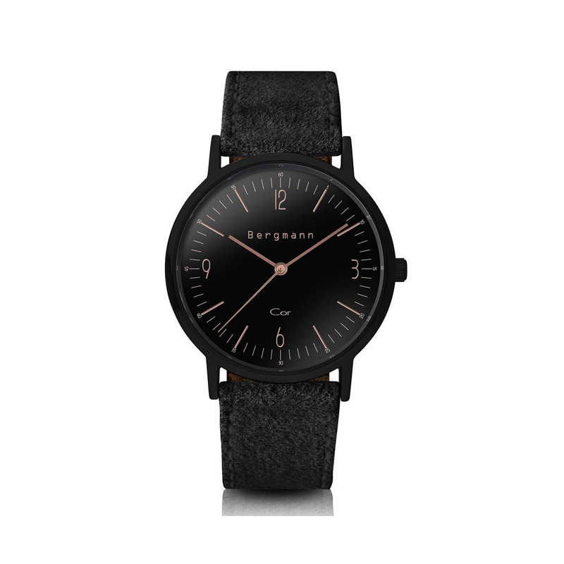 Bergmann-watch Cor black, black suede-strap