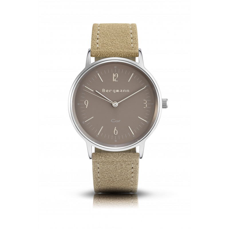 Bergmann-Watch Cor Sand with light brown suede-strap