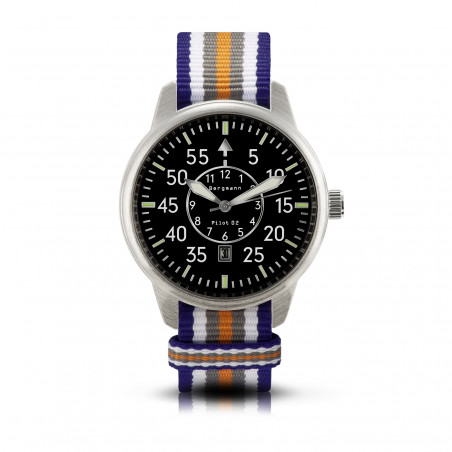 Bergmann-Uhr Pilot 02 blau-weiß-grau-orange NATO-Textilarmband