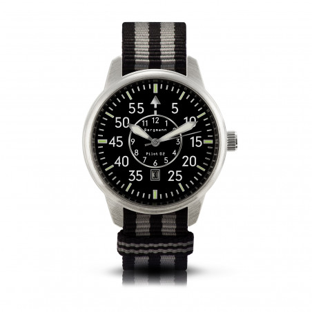 Bergmann-Uhr Pilot 02 schwarz-grau NATO-Textilarmband