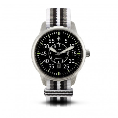 Bergmann-Uhr Pilot 02 weiß-grau-schwarz NATO-Textilarmband