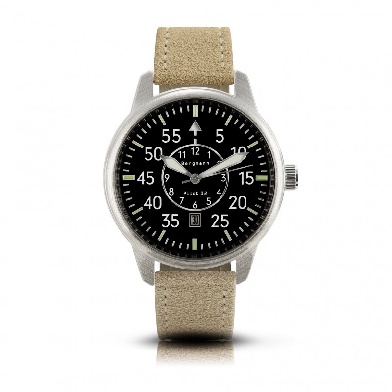 Bergmann-watch pilot 02 sand suede strap