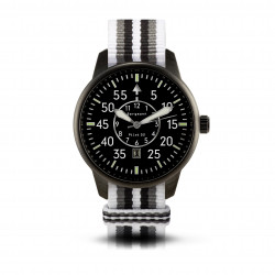 Bergmann-Uhr Pilot 02 schwarz weiß-grau-schwarz NATO-Textilarmband