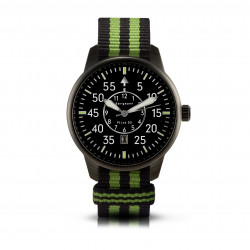 Bergmann-Uhr Pilot 02 schwarz schwarz-grün NATO-Textilarmband