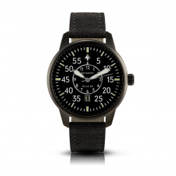 Bergmann-Uhr Pilot 02 schwarz schwarzes Wildlederarmband