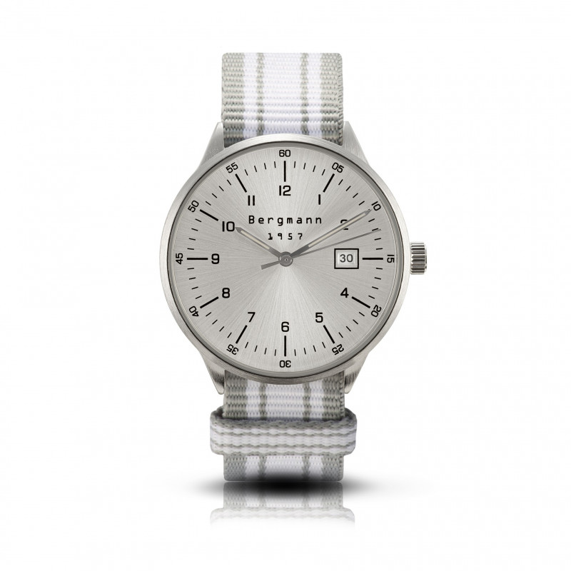 Bergmann-watch 1957, grey-white Nato-textile strap
