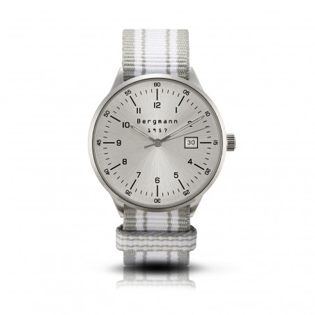 Bergmann Uhr 1957 grau-weißes NATO-Textilarmband