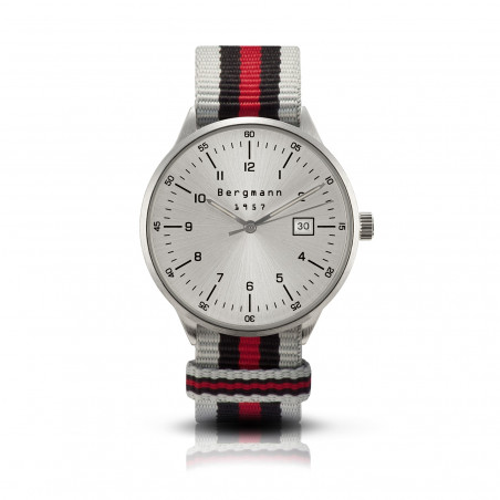 Bergmann Uhr 1957 grau-schwarz-rot NATO-Textilarmband