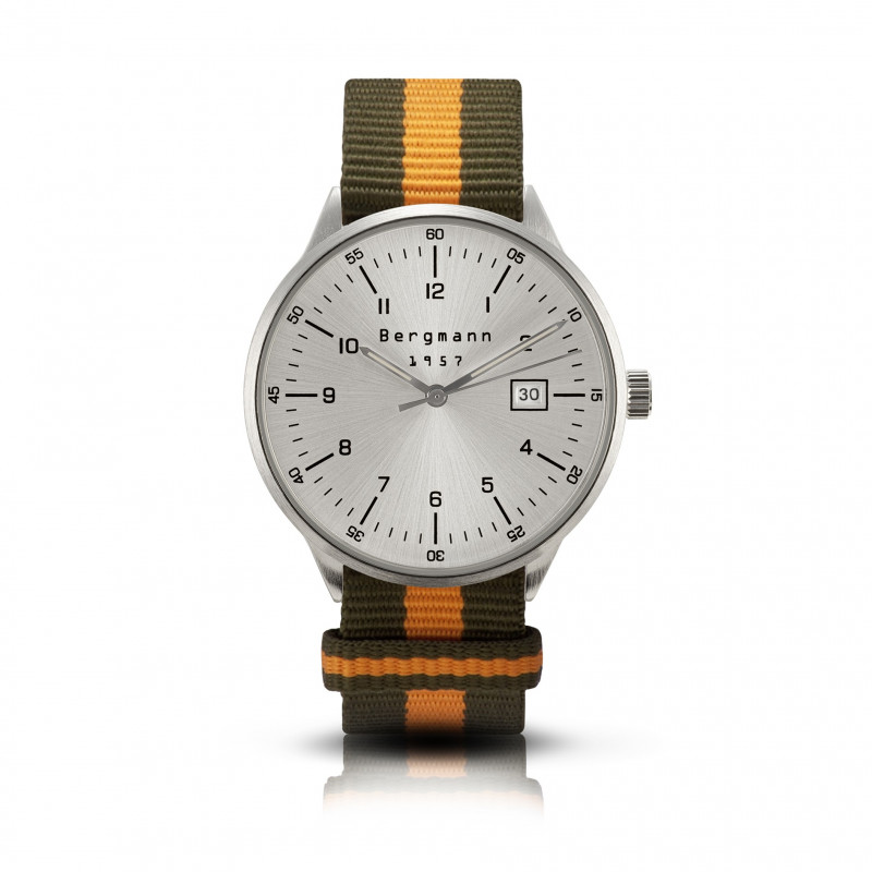 Bergmann-watch 1957, olive-orange NATO-textile strap