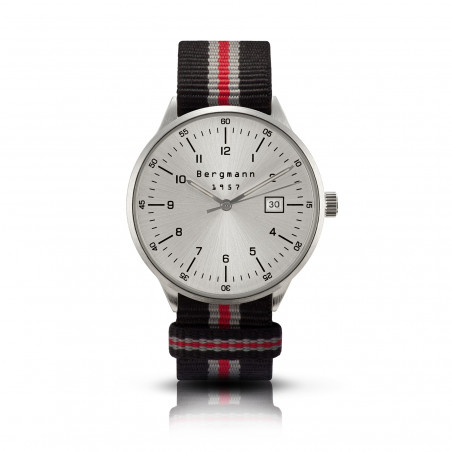 Bergmann-watch 1957, black-grey-red NATO-textile strap