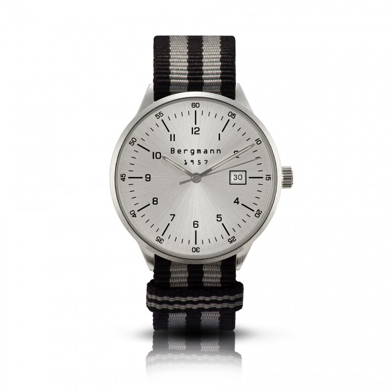 Bergmann-watch 1957, black-grey-black NATO-textile strap