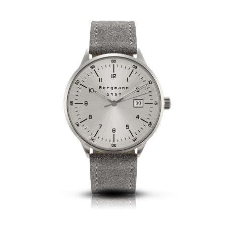 Bergmann-watch 1957, grey suede leather strap