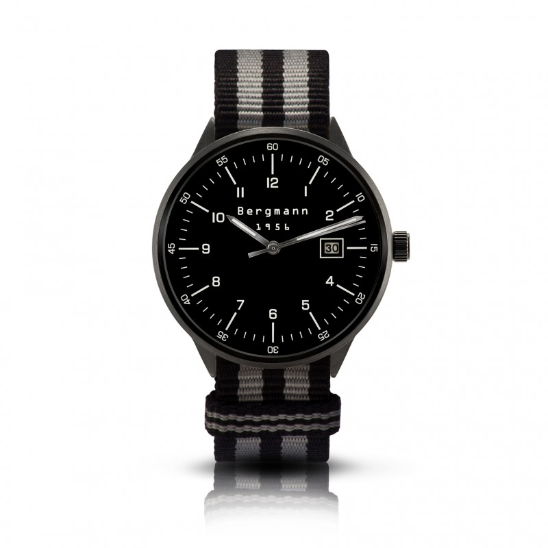 Bergmann-watch 1956 black, black-grey Nato-textile strap