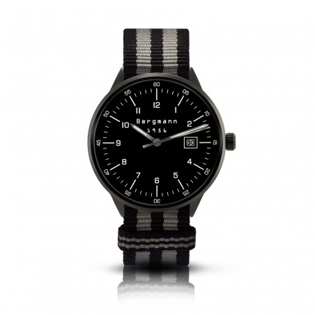 Bergmann-watch 1956 black, black-grey Nato-textile strap