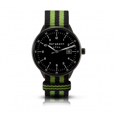 Bergmann Uhr 1956 Schwarz schwarz-grün NATO-Textilarmband