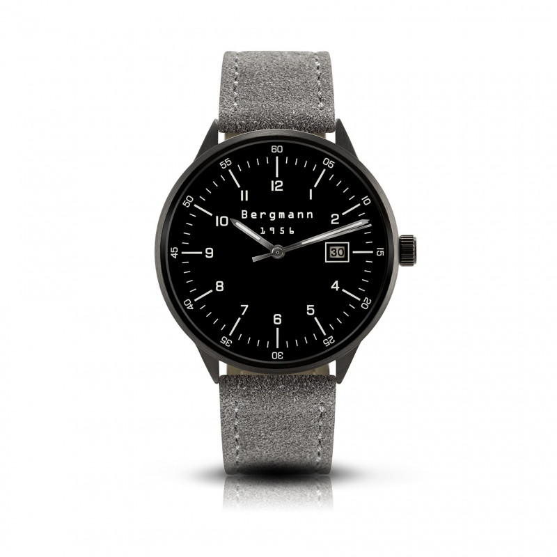 Bergmann Uhr 1956 Schwarz graues Wildlederarmband