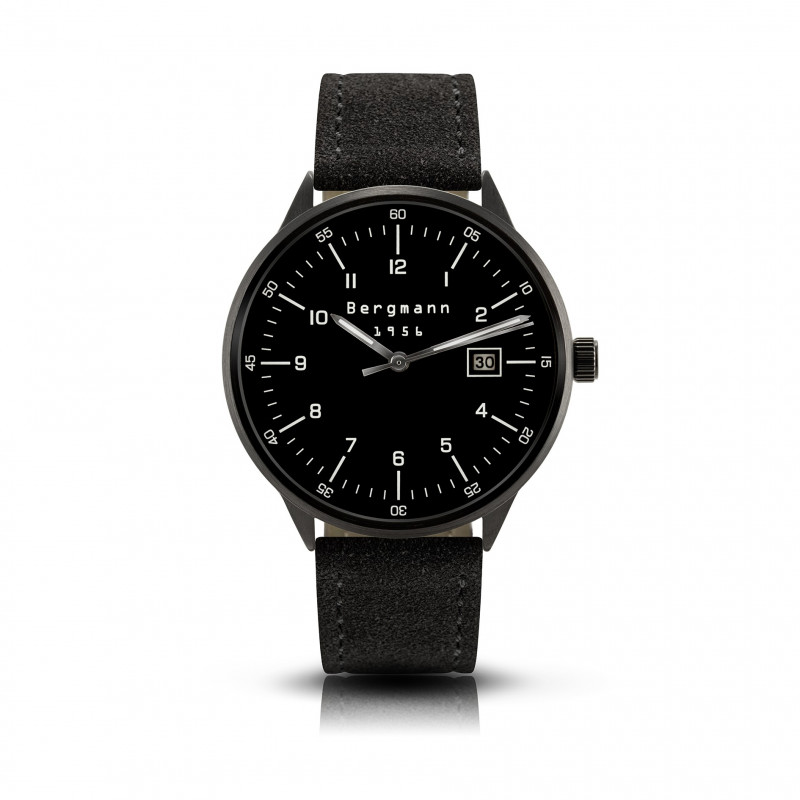 Bergmann Uhr 1956 Schwarz schwarzes Wildlederarmband