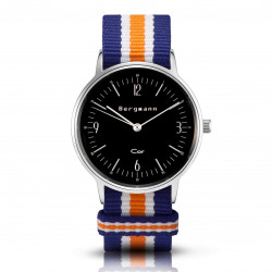 Bergmann Damen Herren Armbanduhr Cor silber Azul Analog Quarz schwarzes Zifferblatt blau-weiß-orange-NATO-Armband